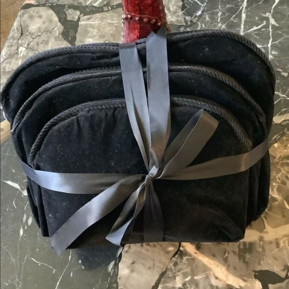 NWT set of 3 large black velvet cosmetic bags